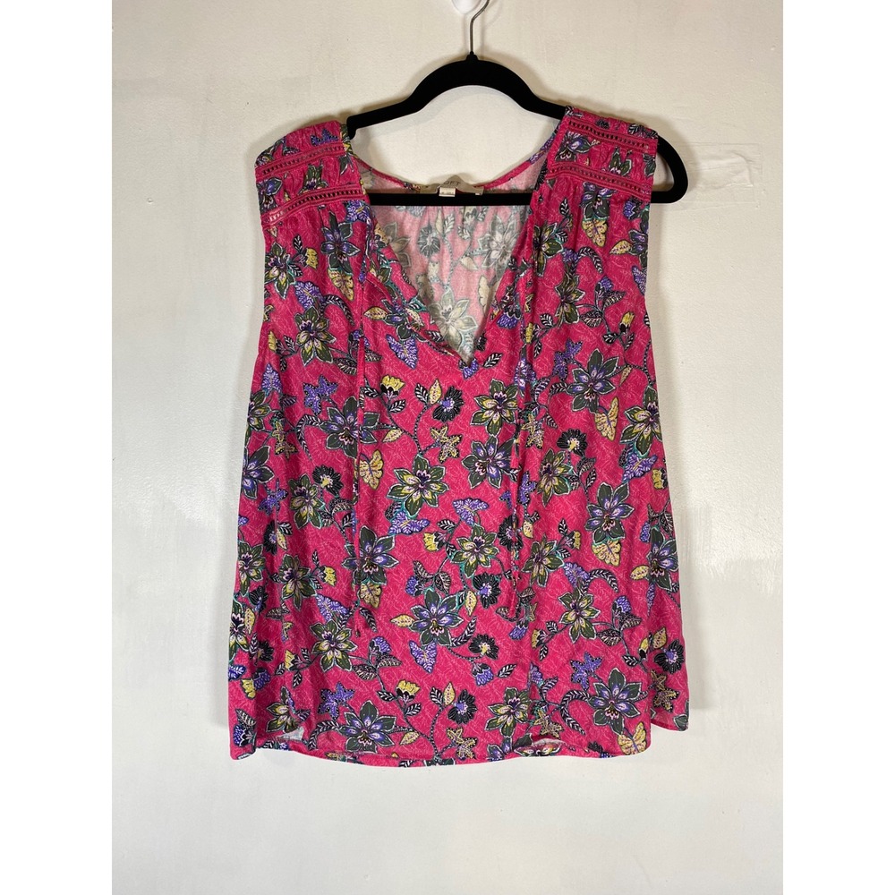 LOFT M Pink Floral Sleeveless Tie Front Blouse Cottagecore Coquette Feminine‎